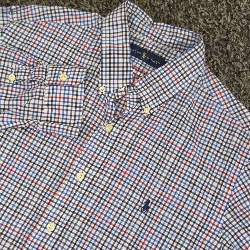 Ralph Lauren Button Down Long Sleeve Mens Lage Plaid White